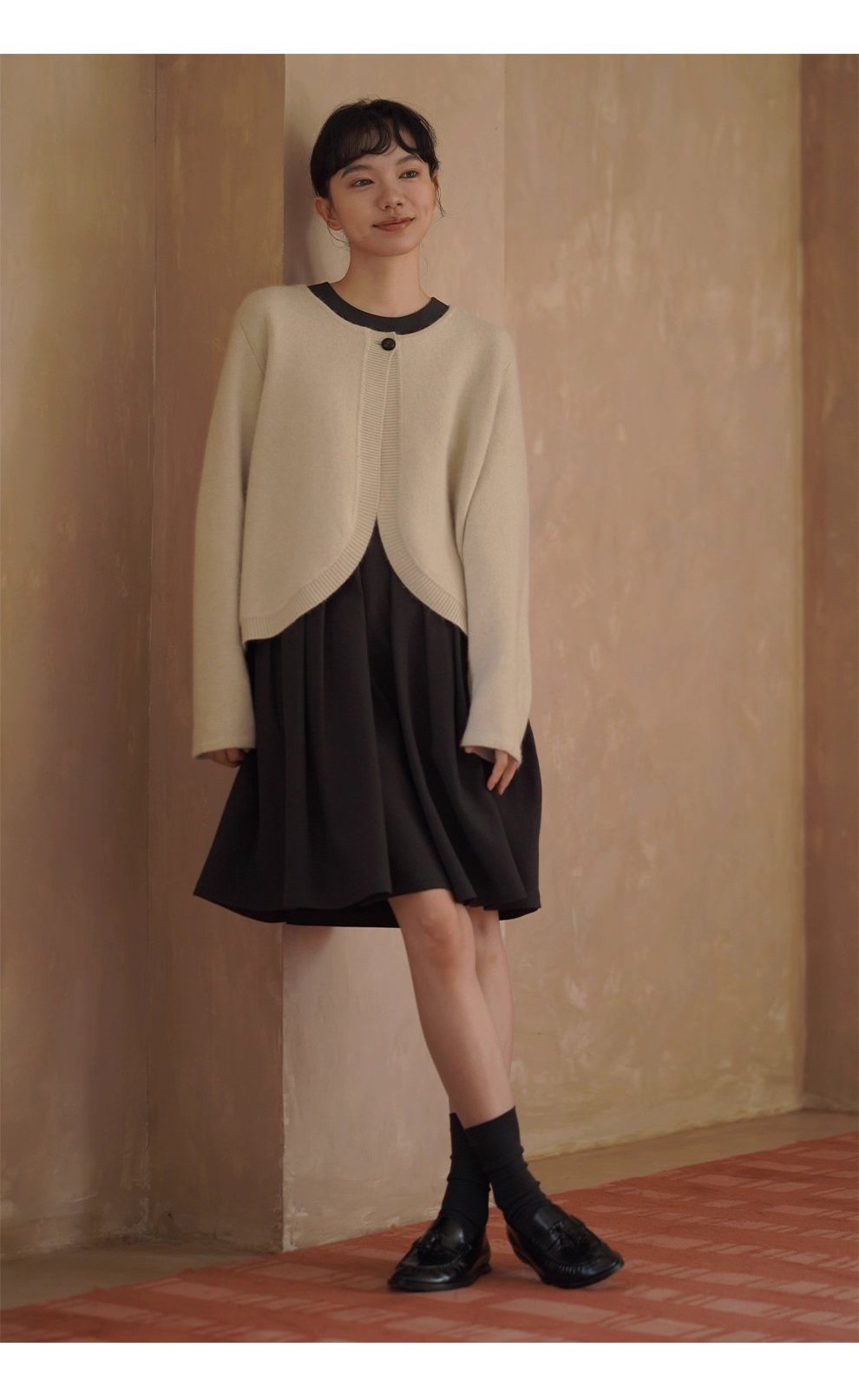 溫柔濾鏡氛圍感軟糯兔毛羊毛外套弧形門襟寬鬆毛衣開襟衫