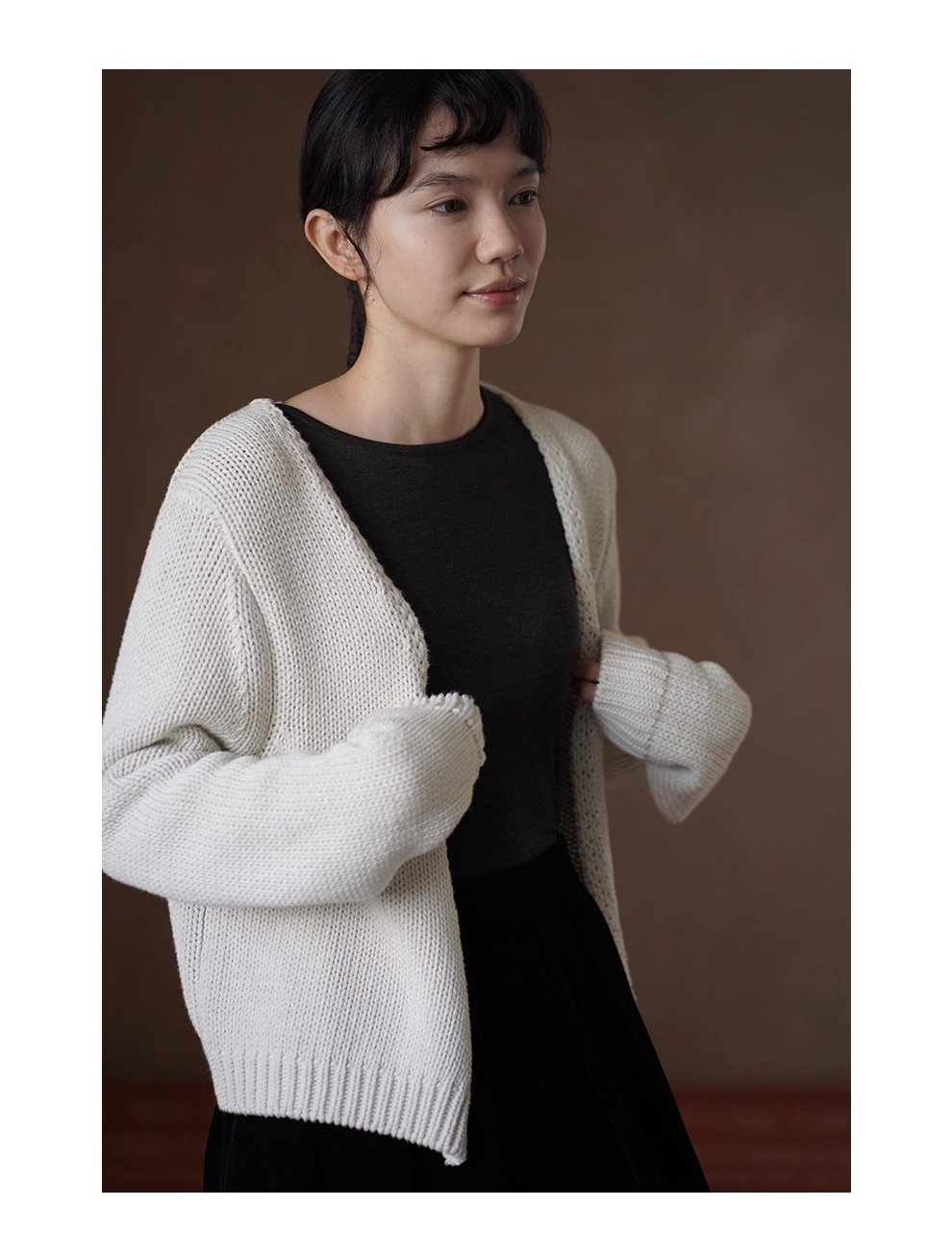 柔軟重工100棉粗棒針編織少女外套慵懶v領顯瘦毛衣開襟衫