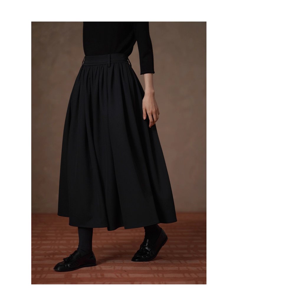 優雅舞者立體A字廓形顯瘦遮肉高腰捏褶蓬蓬通勤半身裙女