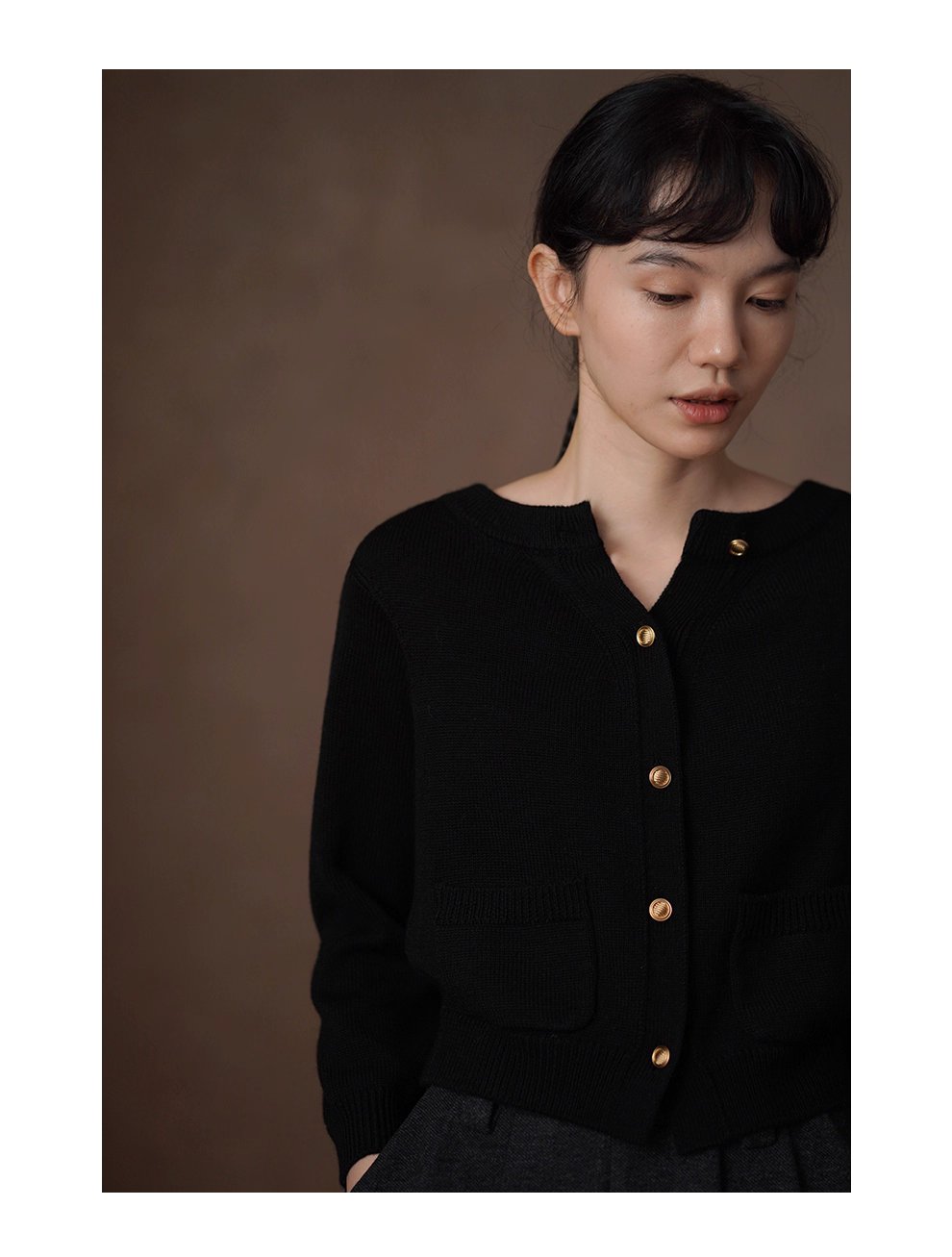 穿搭驚喜前後雙開復古金扣羊毛混紡毛衣顯瘦外套女