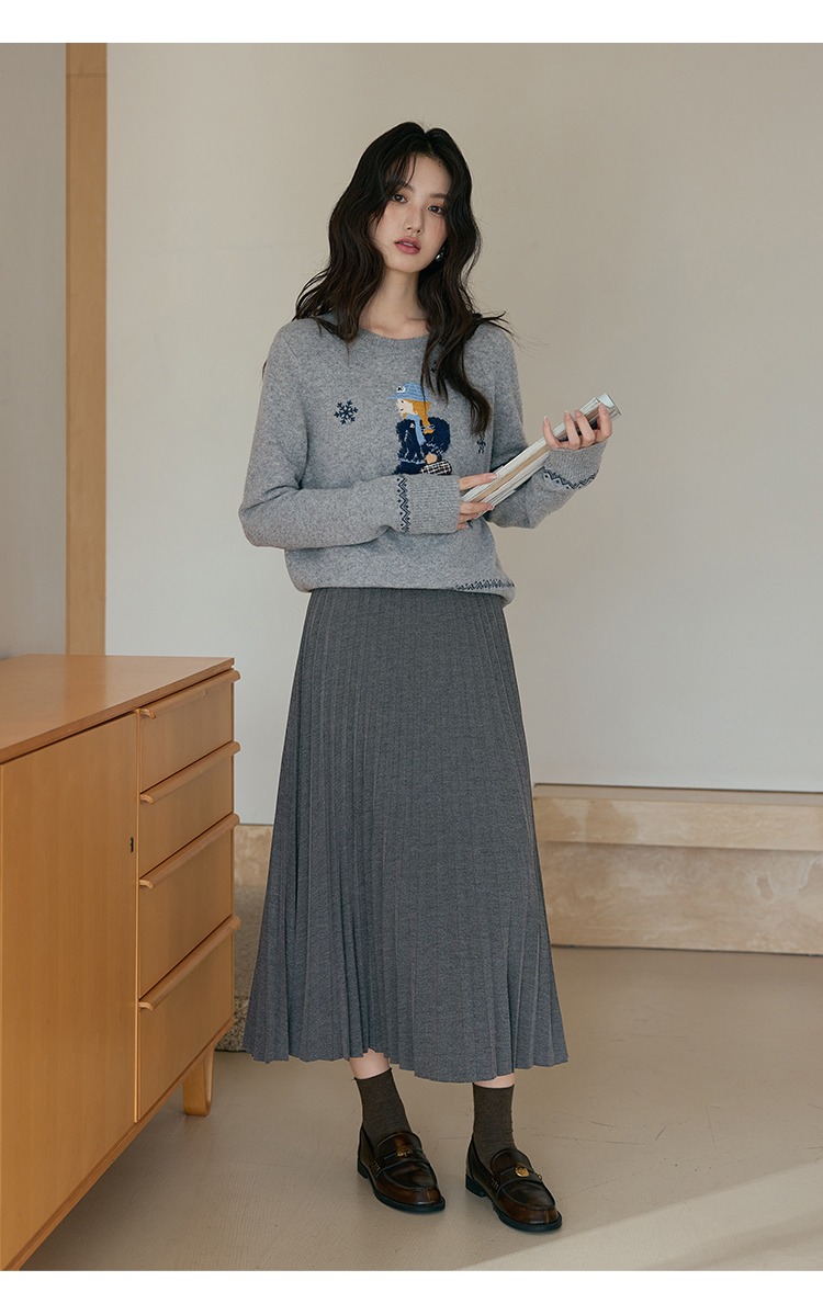 大尺碼女裝高腰A字半身裙灰色百褶裙長款裙子