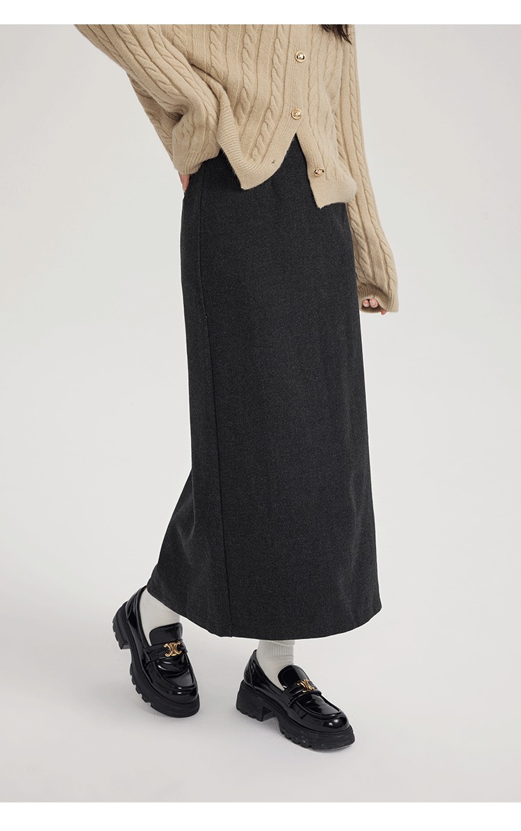 微胖灰色毛呢半身裙秋冬顯瘦A字裙胖mm長裙