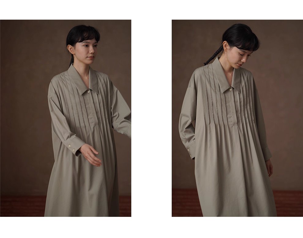 精準定壓塔克線門襟長翻領寬鬆H型顯瘦搭通勤襯衫洋裝
