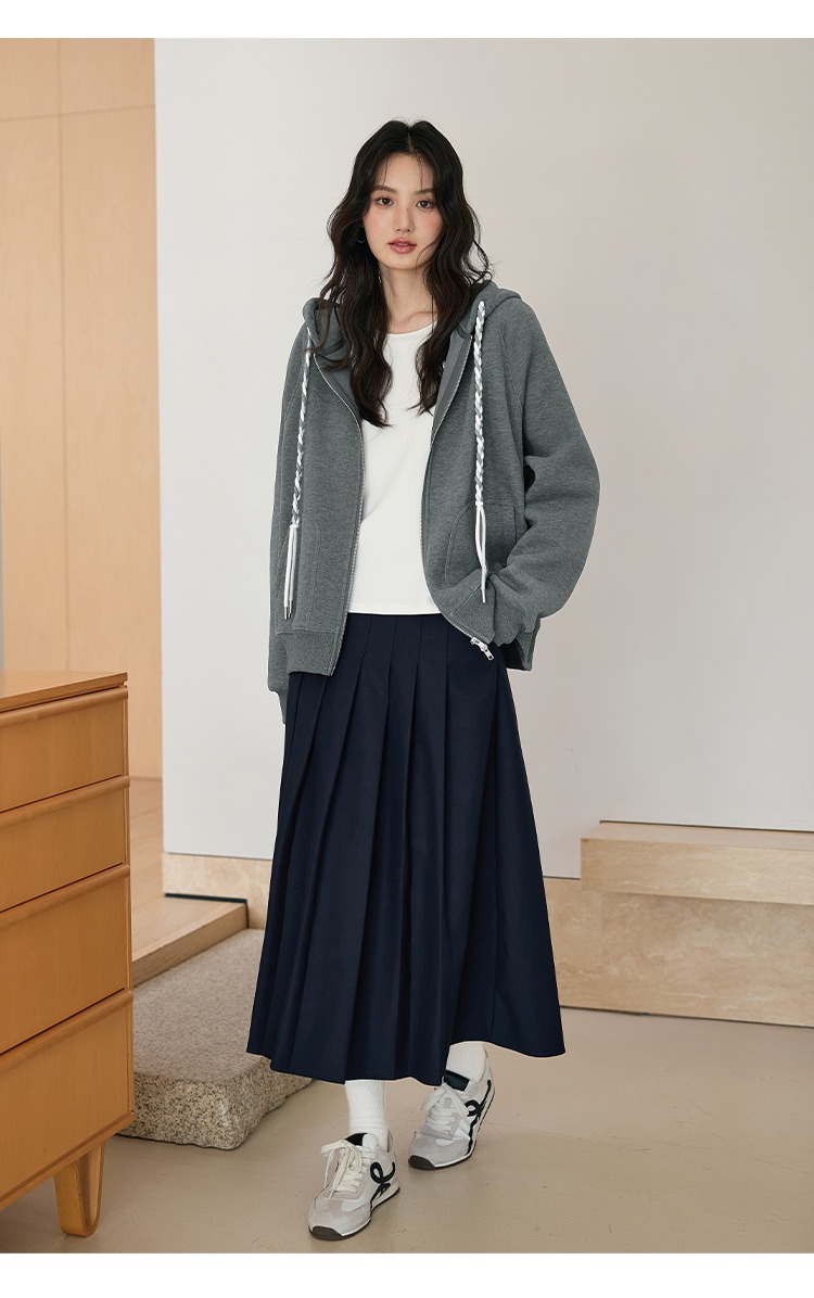 大尺碼連帽刷絨外套寬鬆上拉鍊長袖外套