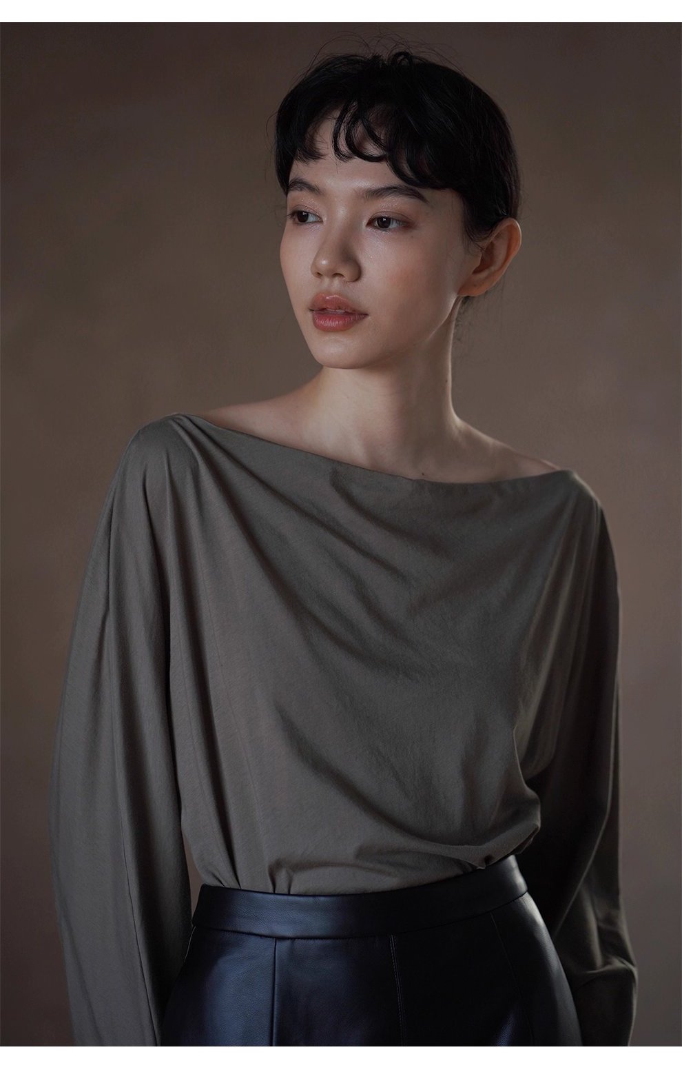 鬆弛法式100棉親膚透氣氣質蕩領寬鬆通勤顯瘦長袖上衣女