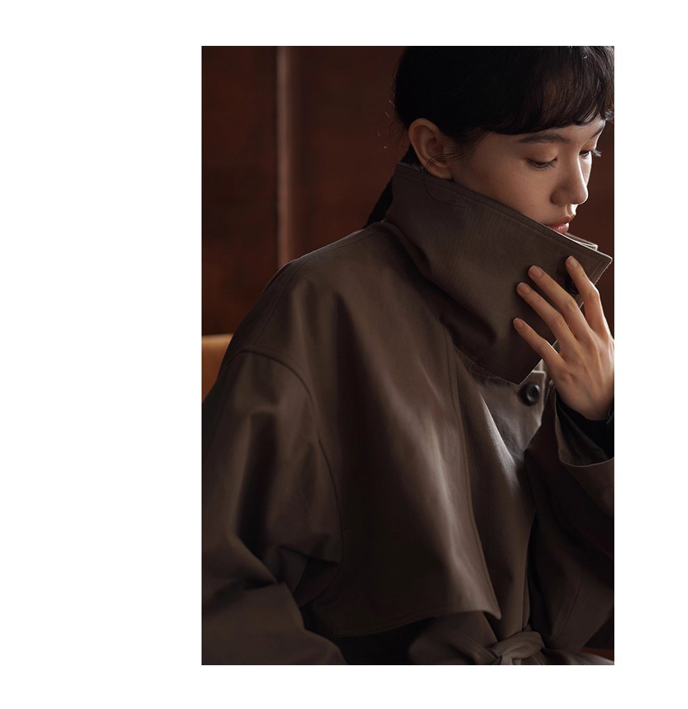 利落入秋100棉挺括寬鬆簡約氣場長款顯瘦通勤風衣外套女