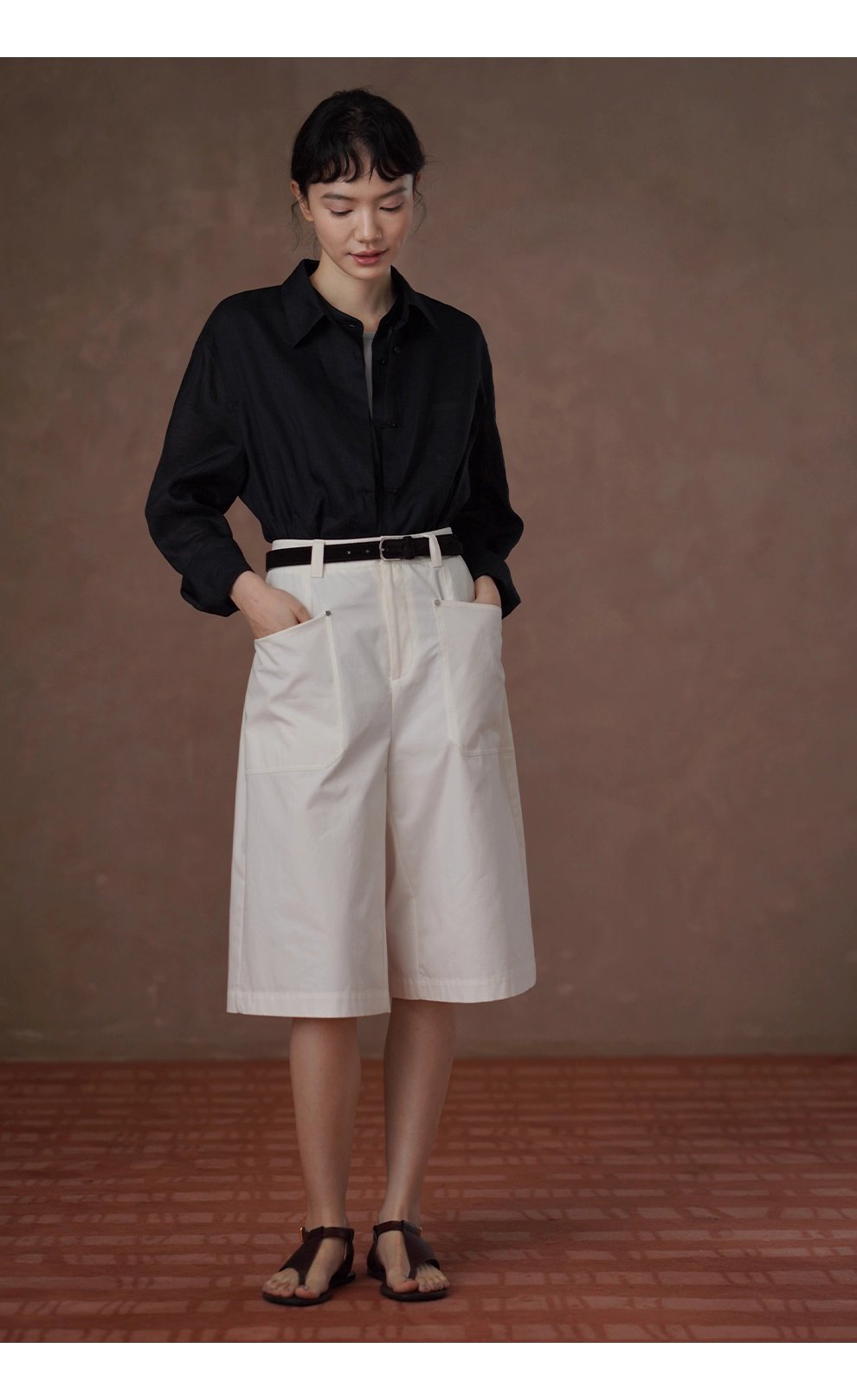 另類通勤設計感假兩件100苧麻挺括疊穿寬鬆顯瘦長袖襯衫