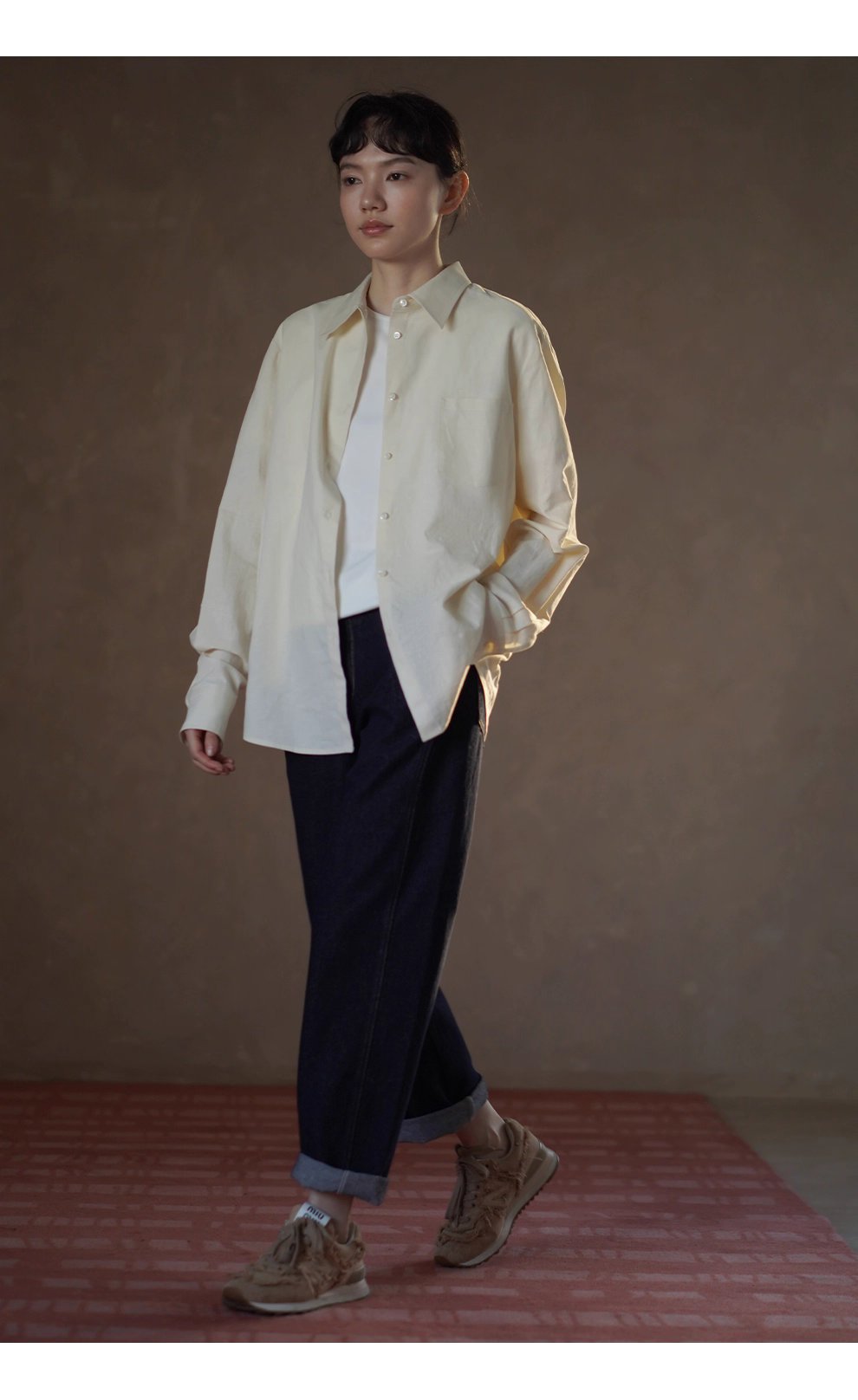 清香檸檬舒適棉麻混紡長袖疊穿寬鬆襯衫顯瘦通勤上衣女