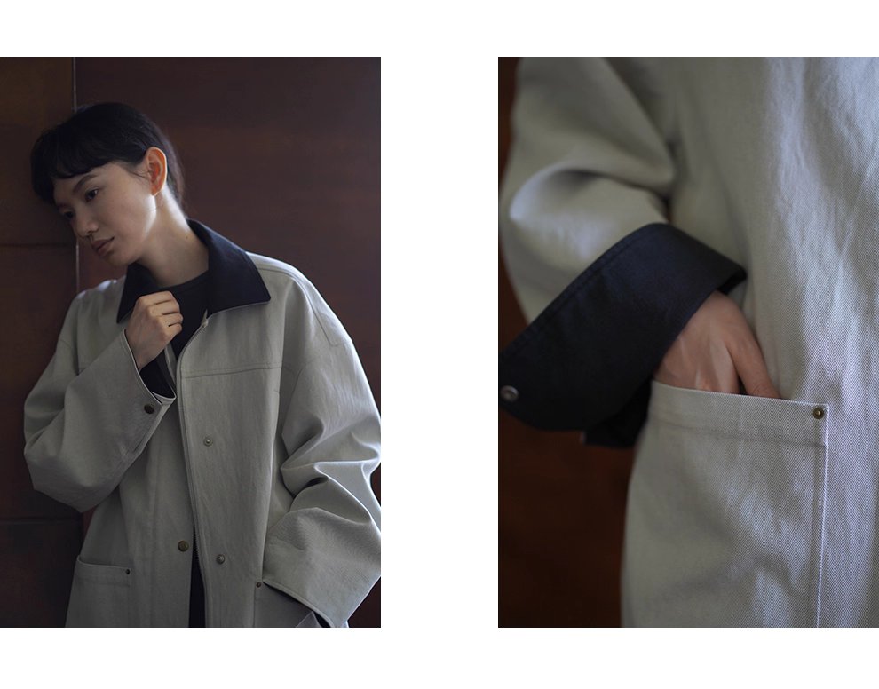 復古工裝健行外套斜紋挺括寬鬆顯瘦撞色翻領一手長風衣