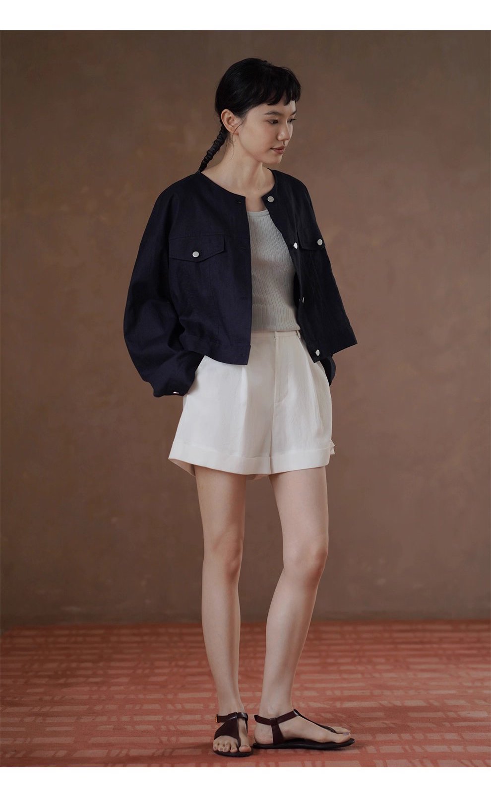 輕工裝挺括透氣苧麻棉寬鬆箱型短長袖顯瘦通勤外套女