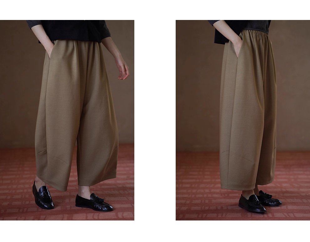 秋日慵懶氛圍鬆緊高腰不挑人顯瘦通勤寬鬆直筒遮肉長褲