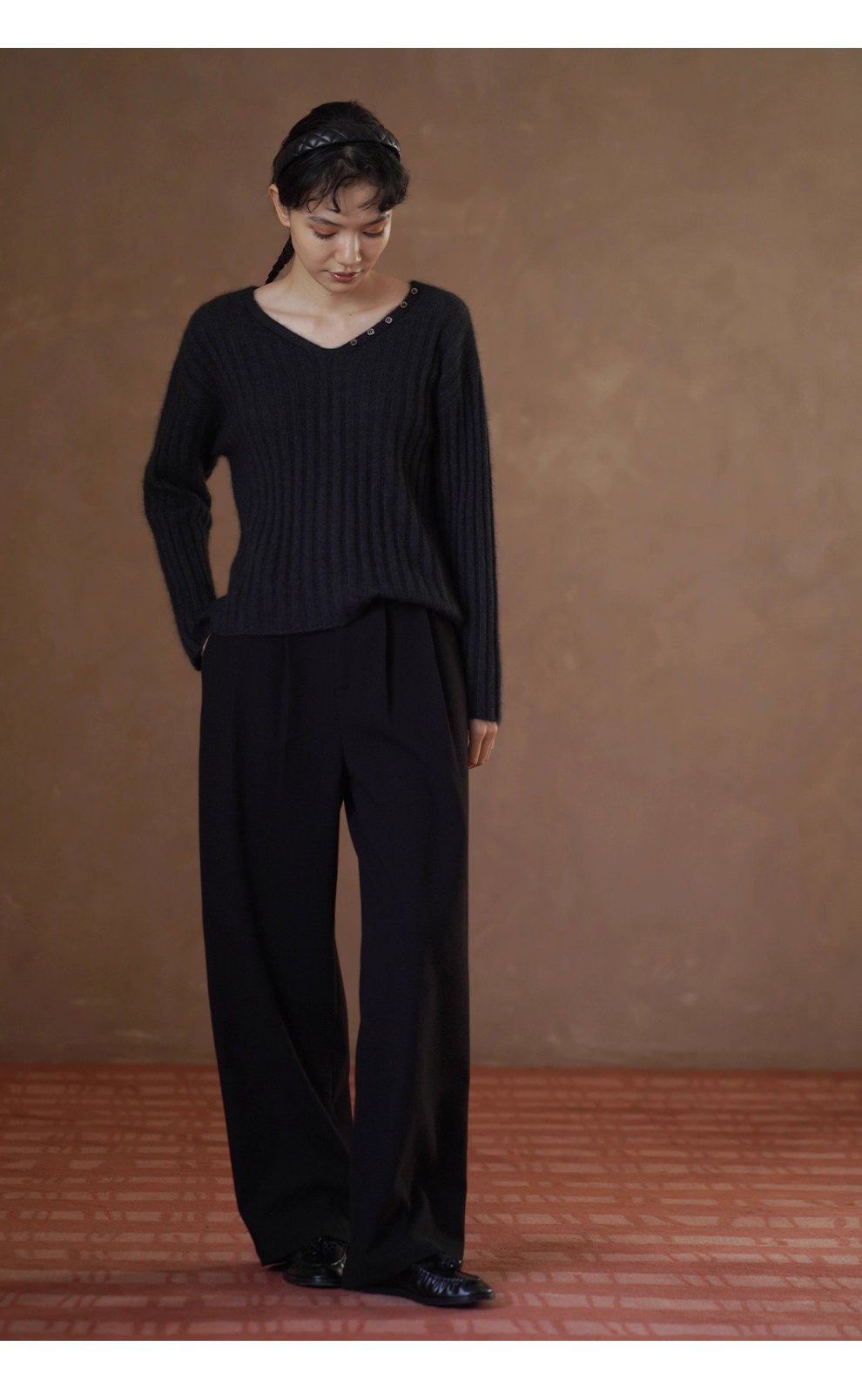 長腿基因側邊雙腰袢設計高腰顯瘦品質通勤寬鬆直筒長褲