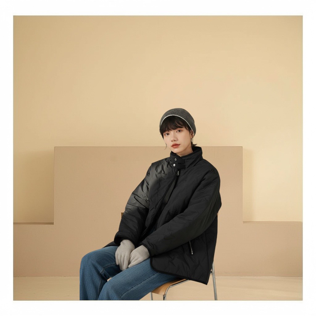 嵐山星空通勤顯瘦立領落肩款式羽絨衣保暖鎖溫白鴨絨外套