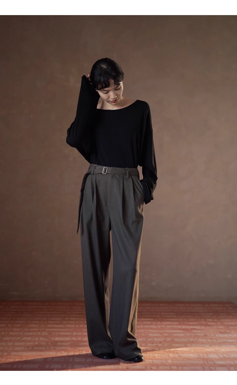 質感鬆弛通勤單品羊毛混紡西裝長褲高腰寬鬆顯瘦腿褲