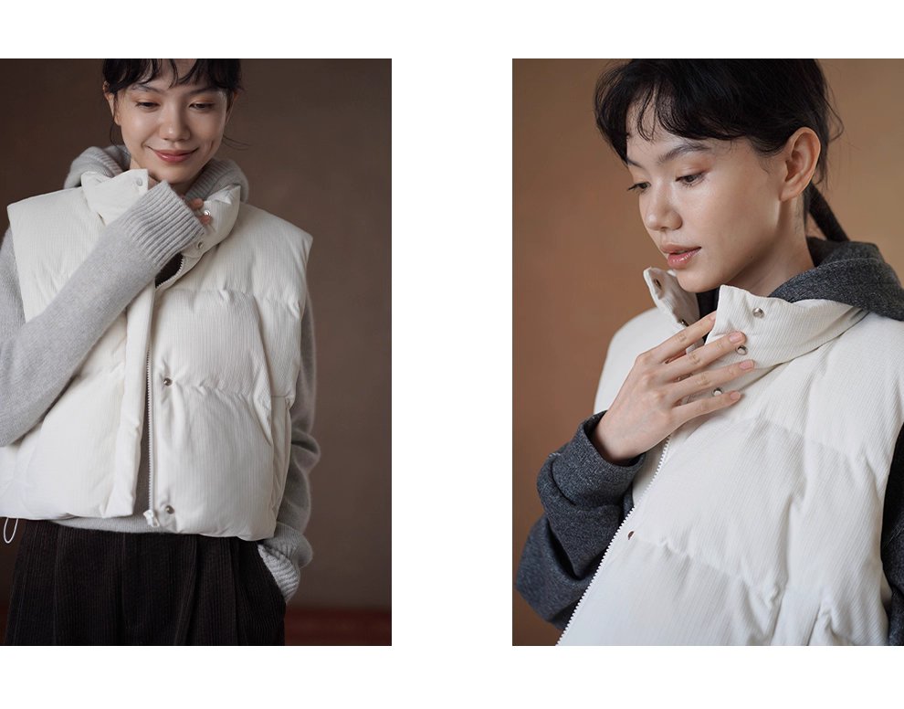 保暖軟糯小泡芙格外套紋肌理寬鬆短款立領夾棉馬甲棉服