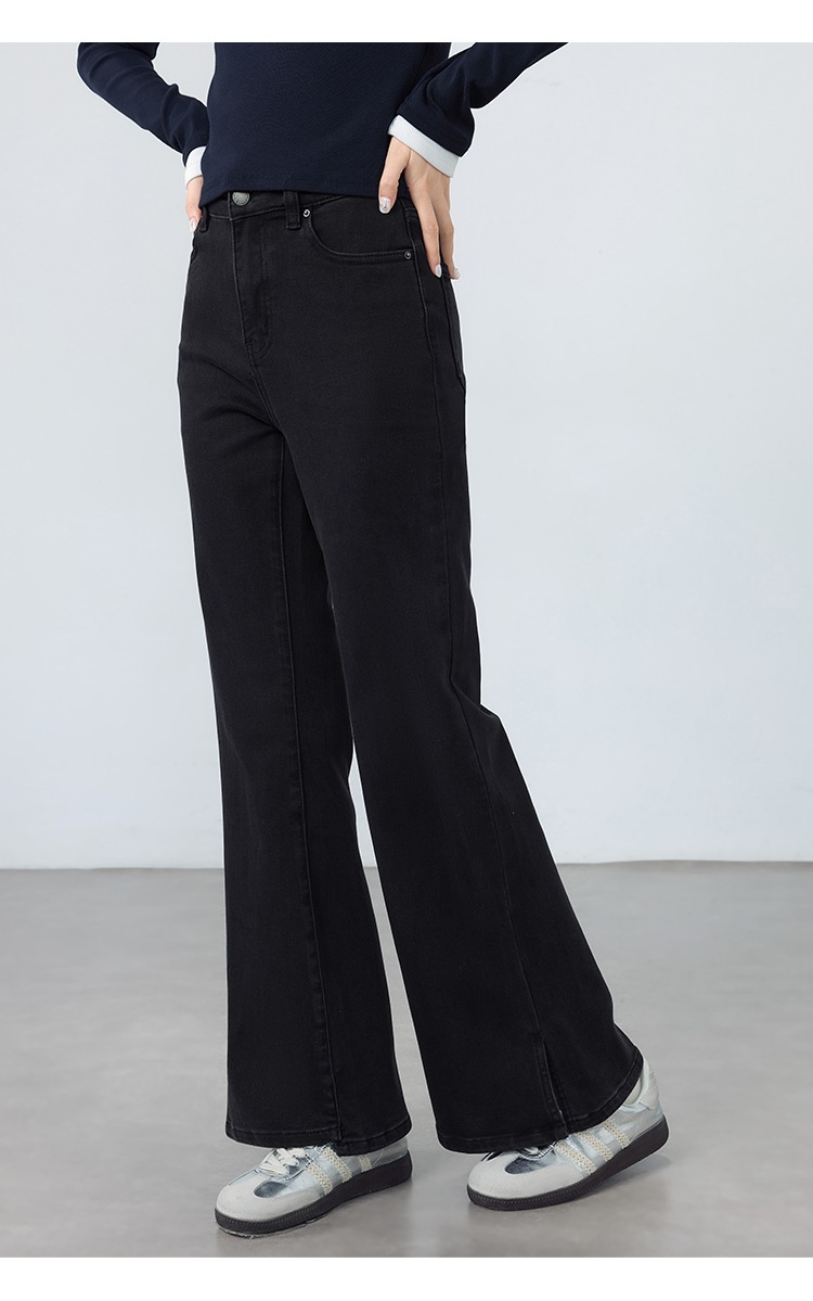 開叉黑色微喇褲牛仔褲顯瘦褲子,開叉黑色微喇褲牛仔褲顯瘦褲子,HBEW3993,開叉黑色微喇褲牛仔褲顯瘦褲子,修身顯瘦,基本百搭