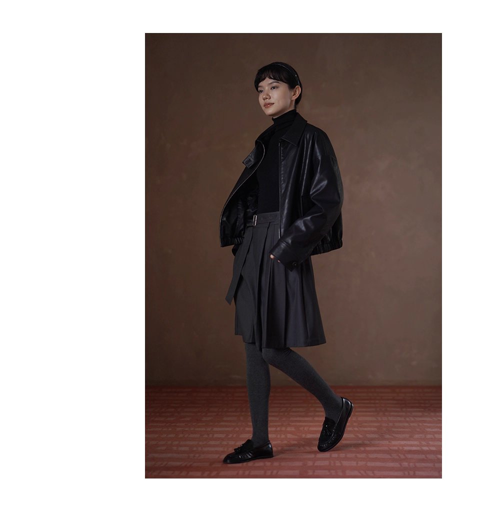 風度溫度並存寬鬆輪廓復古環保夾棉加厚保暖皮衣外套女