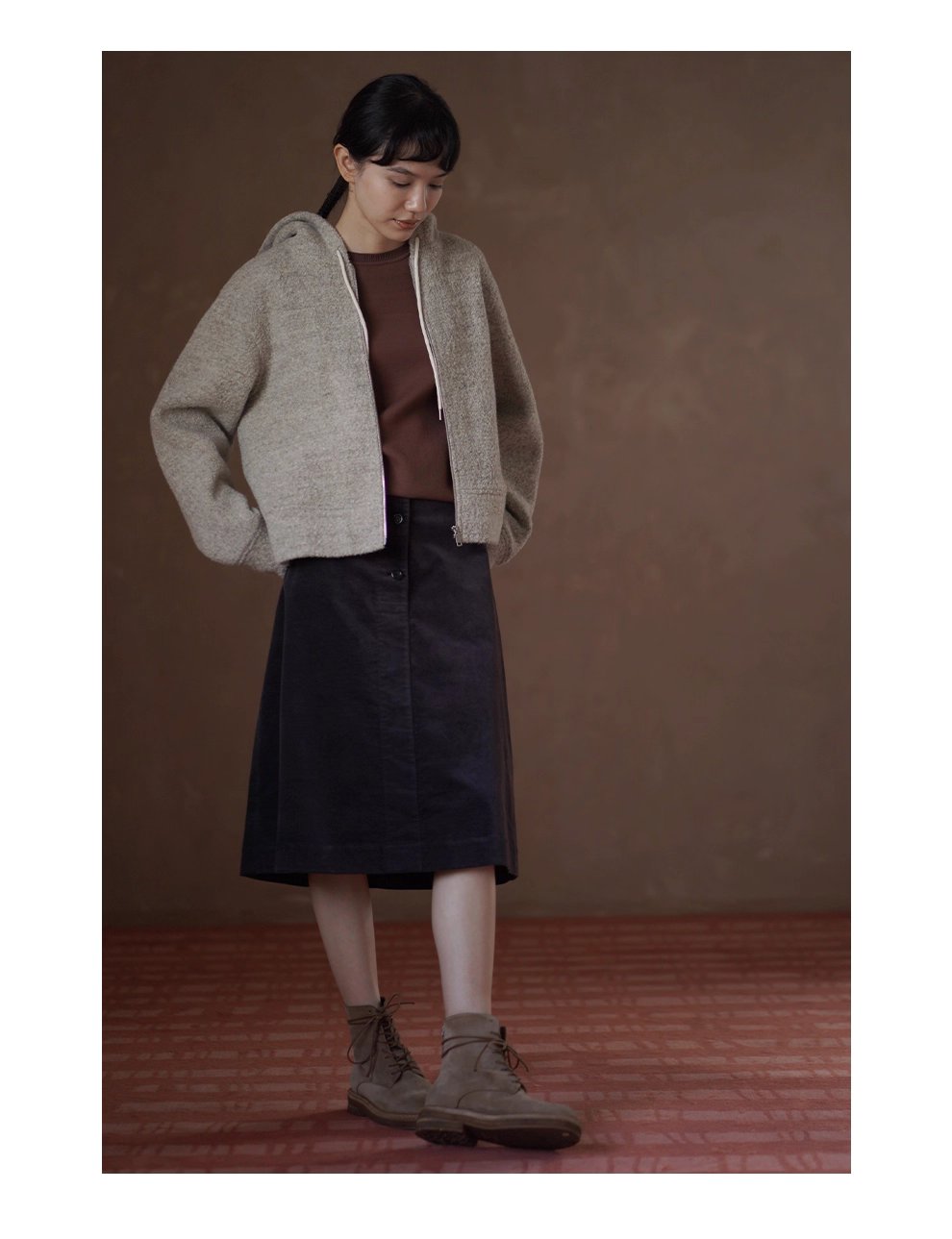 顆粒肌理絨感100綿羊毛輪廓休閒顯瘦連帽衛衣保暖外套女