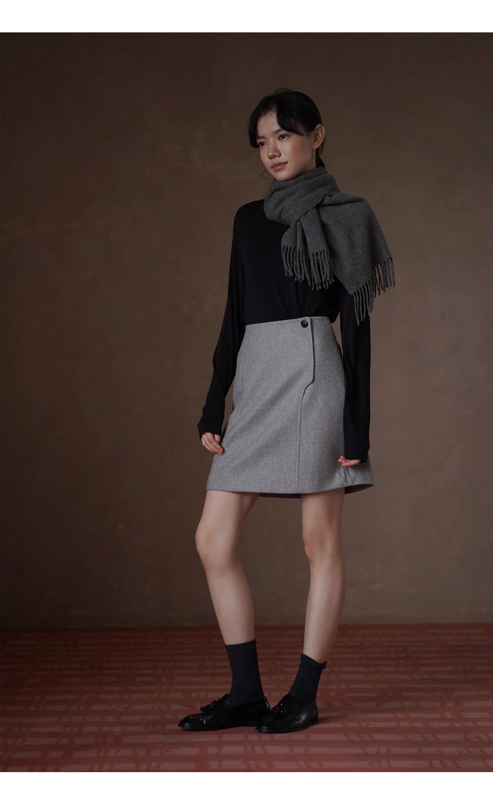 打破單調前片分割設計高腰短版顯瘦A字通勤毛呢半身裙女,打破單調前片分割設計高腰短版顯瘦A字通勤毛呢半身裙女,HBEW2022,打破單調前片分割設計高腰短版顯瘦A字通勤毛呢半身裙女,俐落剪裁,羊毛混紡