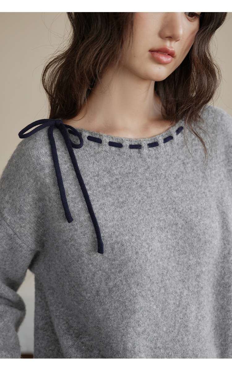 大尺碼繫帶毛衣女秋冬慵懶風格針織衫