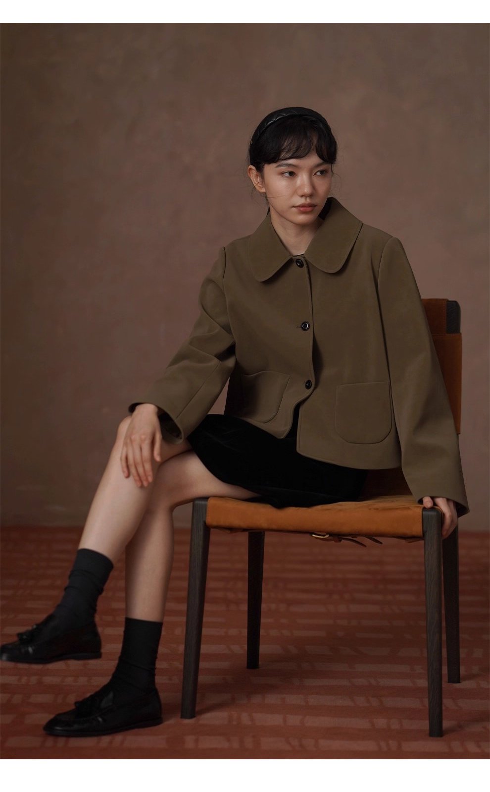 溫暖可露麗風外套磨砂霧面pu短版寬鬆正肩翻領顯瘦夾克