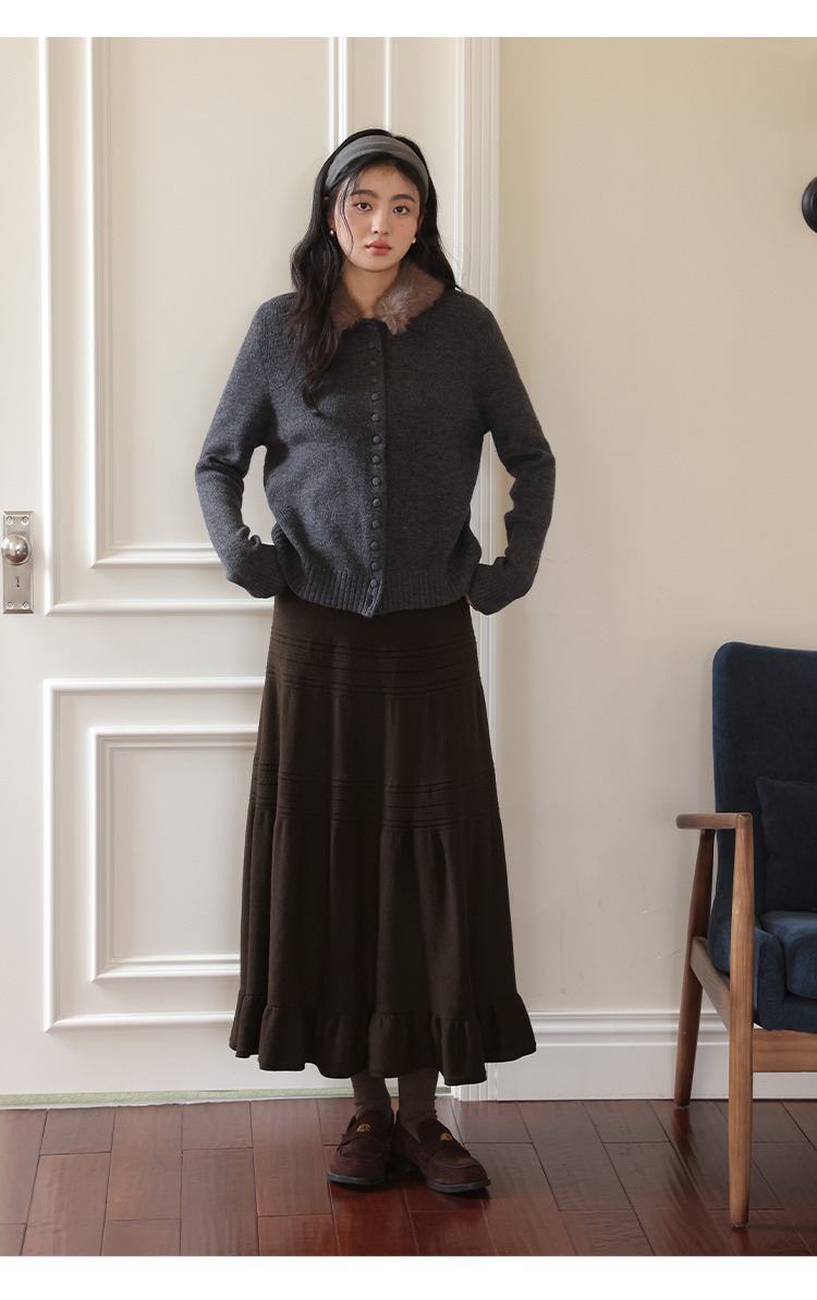 大碼胖mm咖色針織荷葉滾邊半身裙秋冬毛織裙,大碼胖mm咖色針織荷葉滾邊半身裙秋冬毛織裙,HBEW2989,大碼胖mm咖色針織荷葉滾邊半身裙秋冬毛織裙,質感單品,針織面料