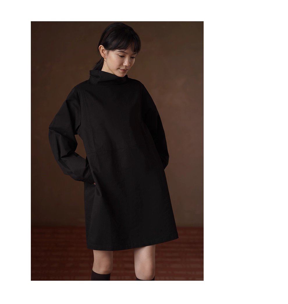 秋冬新款弗里達學院可調式紐扣高領寬鬆100棉連身裙女