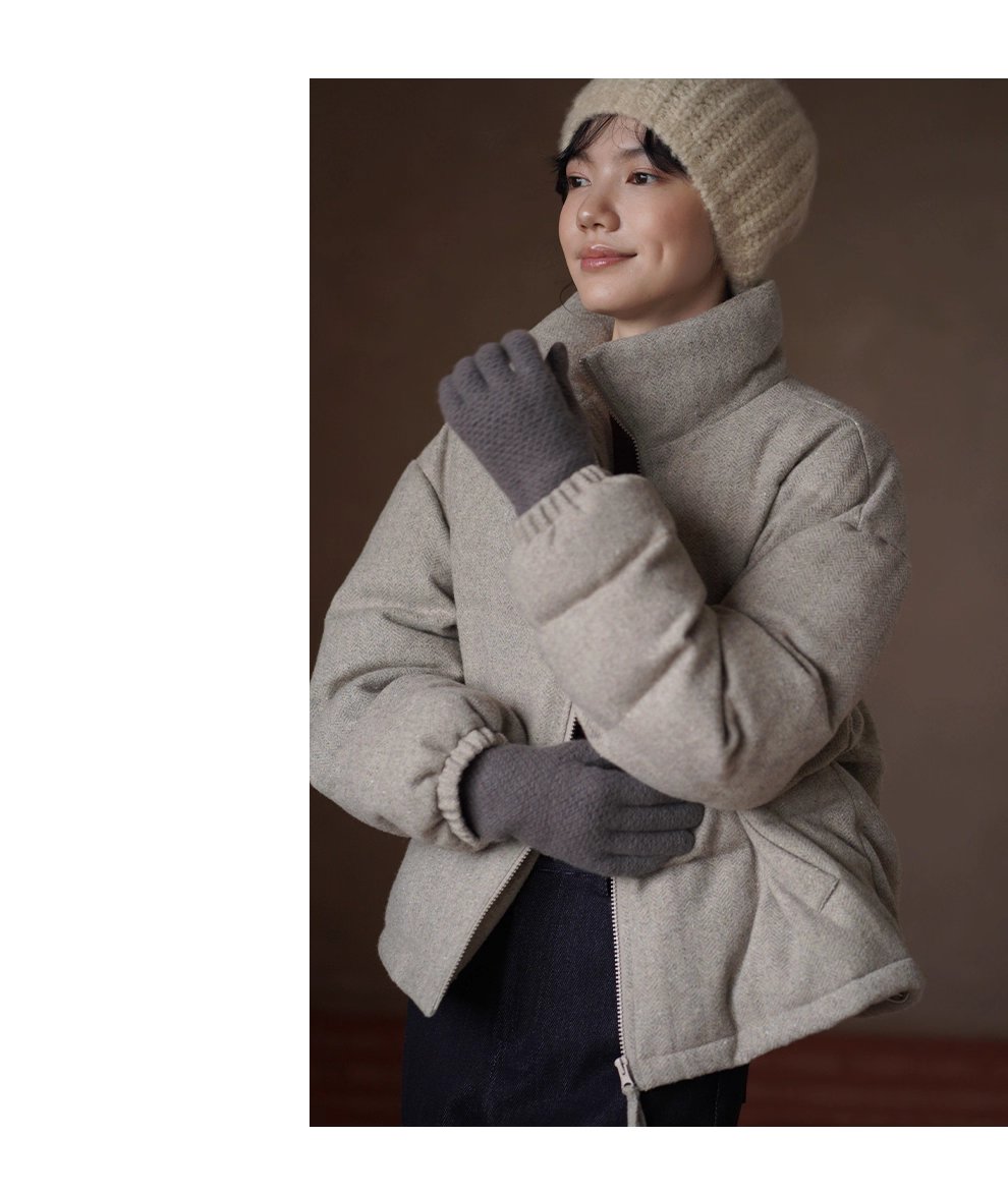 冬日盧森堡保暖外套羊毛夾花人字紋加厚短款休閒棉服女