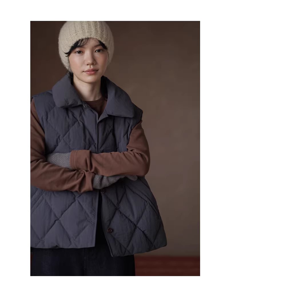 出色疊穿做舊復古菱格絎縫夾棉保暖翻領寬鬆休閒馬甲女,出色疊穿做舊復古菱格絎縫夾棉保暖翻領寬鬆休閒馬甲女,HBEW5099,出色疊穿做舊復古菱格絎縫夾棉保暖翻領寬鬆休閒馬甲女,翻領排扣,菱格車線