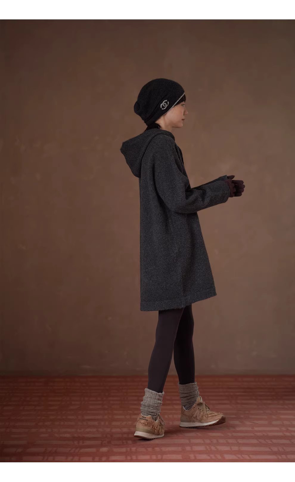 柔軟蓬鬆水洗拉毛工藝羊毛混紡連帽寬鬆顯瘦針織洋裝