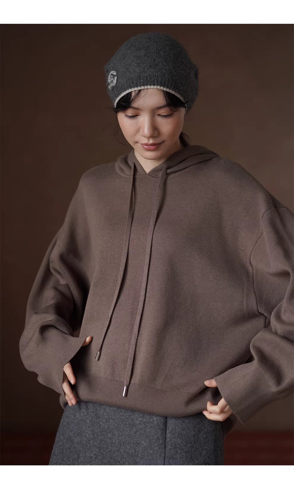 遠紅外線升溫科技纖維可機洗立體連帽寬鬆針織顯瘦上衣女,遠紅外線升溫科技纖維可機洗立體連帽寬鬆針織顯瘦上衣女,HBEW1140,遠紅外線升溫科技纖維可機洗立體連帽寬鬆針織顯瘦上衣女,連帽抽繩,舒適面料