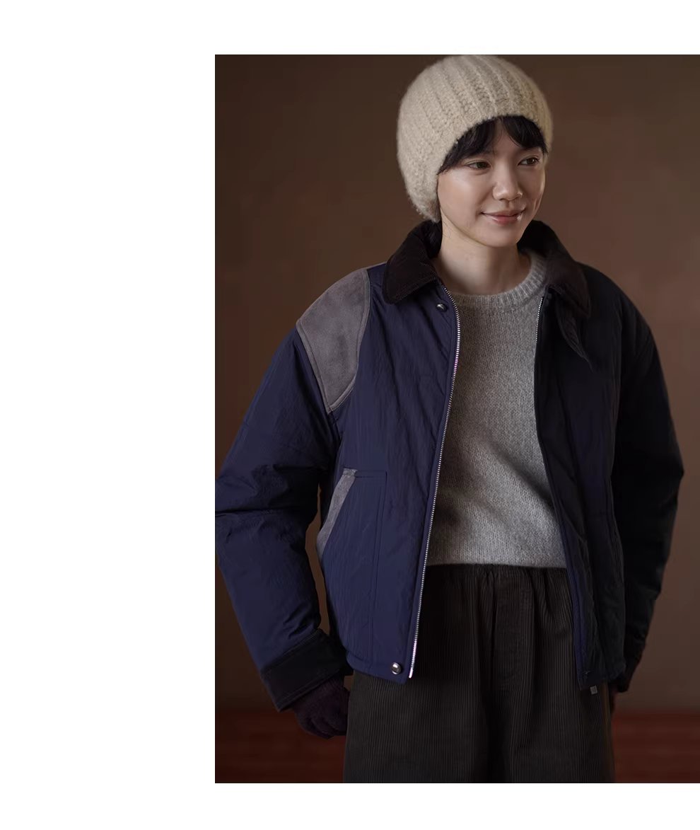 跳蚤市集復古撞色麂皮拼接燈芯絨翻領微寬鬆棉服短外套,跳蚤市集復古撞色麂皮拼接燈芯絨翻領微寬鬆棉服短外套,HBEW5101,跳蚤市集復古撞色麂皮拼接燈芯絨翻領微寬鬆棉服短外套,復古造型,保暖舒適