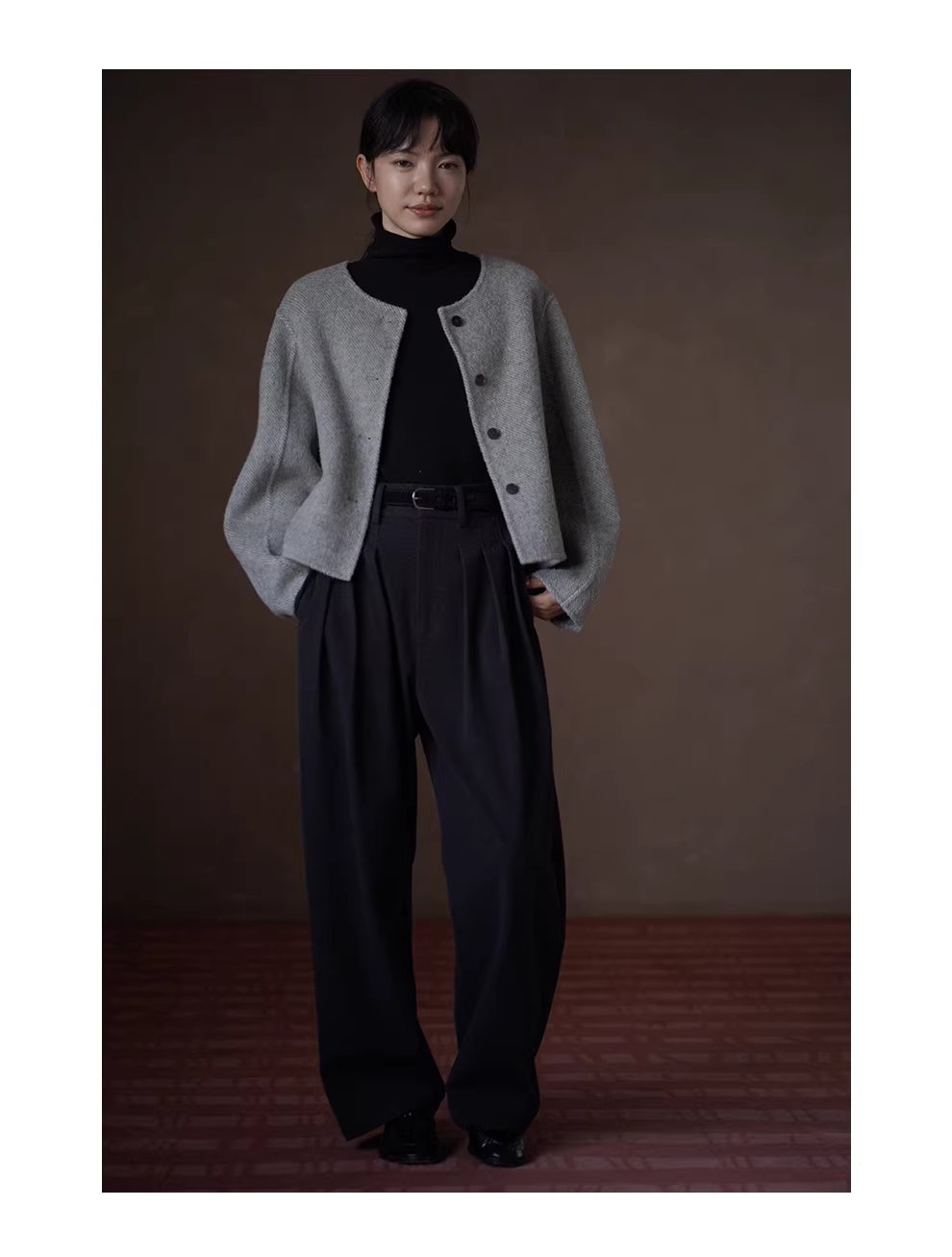 通勤協議毛感呢料寬鬆西裝褲高腰顯瘦直筒不挑人長褲女,通勤協議毛感呢料寬鬆西裝褲高腰顯瘦直筒不挑人長褲女,HBEW3046,通勤協議毛感呢料寬鬆西裝褲高腰顯瘦直筒不挑人長褲女,高腰壓摺,毛呢面料