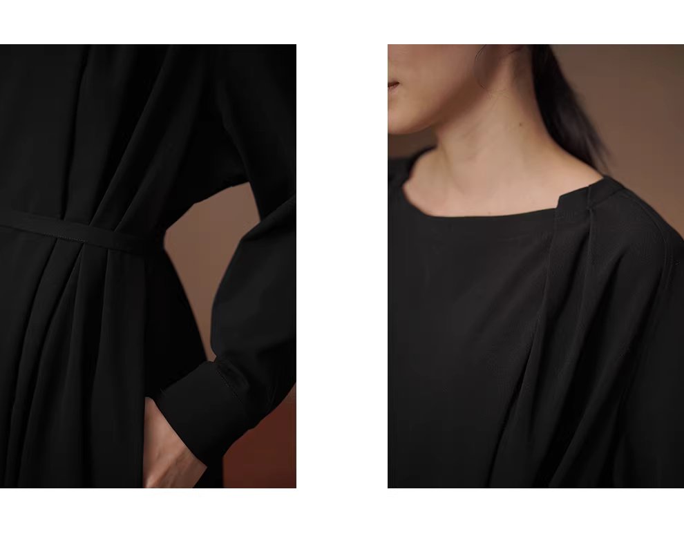 氣質且包容滿分通勤洋裝寬鬆精緻設計感顯瘦遮肉裙子,氣質且包容滿分通勤洋裝寬鬆精緻設計感顯瘦遮肉裙子,HBEW7065,氣質且包容滿分通勤洋裝寬鬆精緻設計感顯瘦遮肉裙子,壓褶細節,腰間綁繩