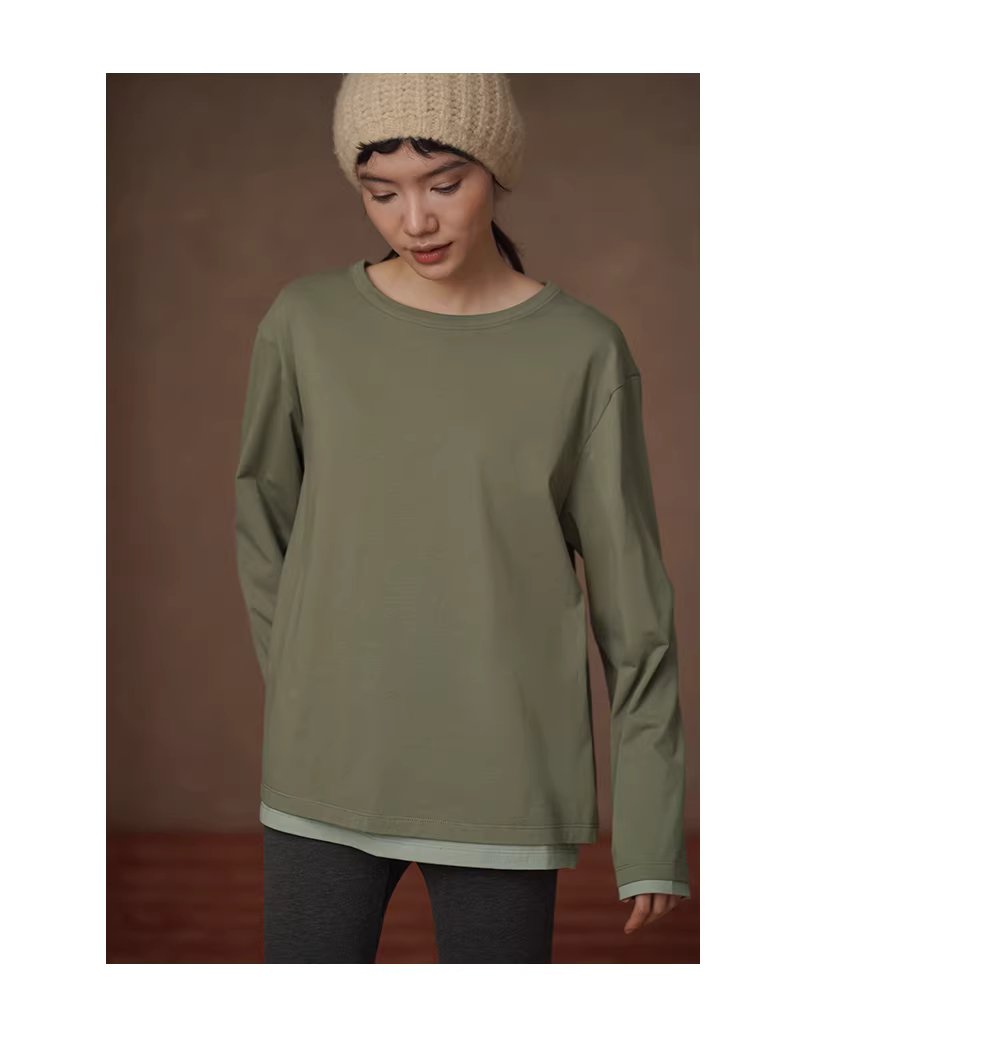 浮萍奶油長袖T假兩件撞色拼接寬鬆圓領內搭顯瘦休閒上衣,浮萍奶油長袖T假兩件撞色拼接寬鬆圓領內搭顯瘦休閒上衣,HBEW1171,浮萍奶油長袖T假兩件撞色拼接寬鬆圓領內搭顯瘦休閒上衣,假兩件式,舒適面料