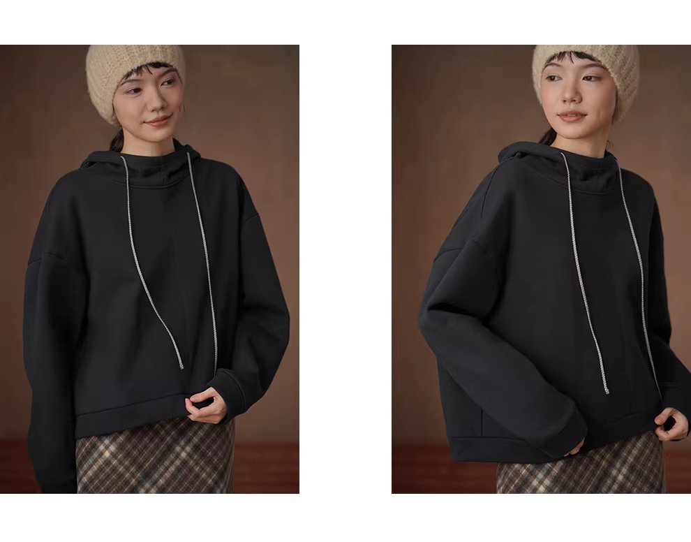 極簡休閒風半高領廓形顯瘦落肩遮肉不挑人鬆弛連帽衛衣,極簡休閒風半高領廓形顯瘦落肩遮肉不挑人鬆弛連帽衛衣,HBEW1179,極簡休閒風半高領廓形顯瘦落肩遮肉不挑人鬆弛連帽衛衣,連帽抽繩,落肩設計