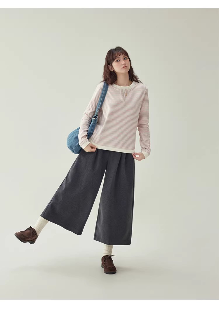 假兩件粉條紋長袖T恤女冬季新款少女感寬鬆上衣,假兩件粉條紋長袖T恤女冬季新款少女感寬鬆上衣,HBEW1197,假兩件粉條紋長袖T恤女冬季新款少女感寬鬆上衣,假兩件式,舒適面料