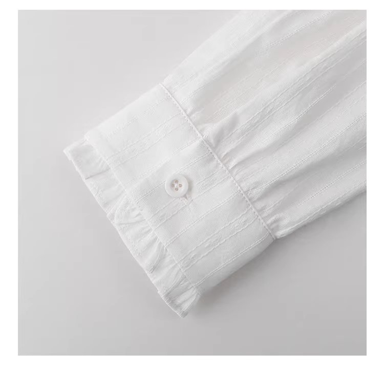 肌理感木耳邊娃娃領襯衫女春季新款純棉長袖上衣,肌理感木耳邊娃娃領襯衫女春季新款純棉長袖上衣,HBFS1003,肌理感木耳邊娃娃領襯衫女春季新款純棉長袖上衣,娃娃領,全棉面料