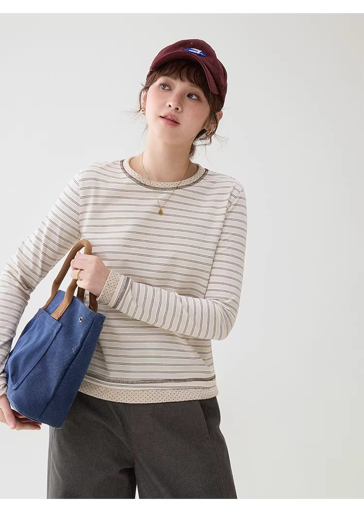 波點拼接圓領條紋T恤女26春季新款短長袖上衣,波點拼接圓領條紋T恤女26春季新款短長袖上衣,HBFS1008,波點拼接圓領條紋T恤女26春季新款短長袖上衣,波點拼接,青春休閒