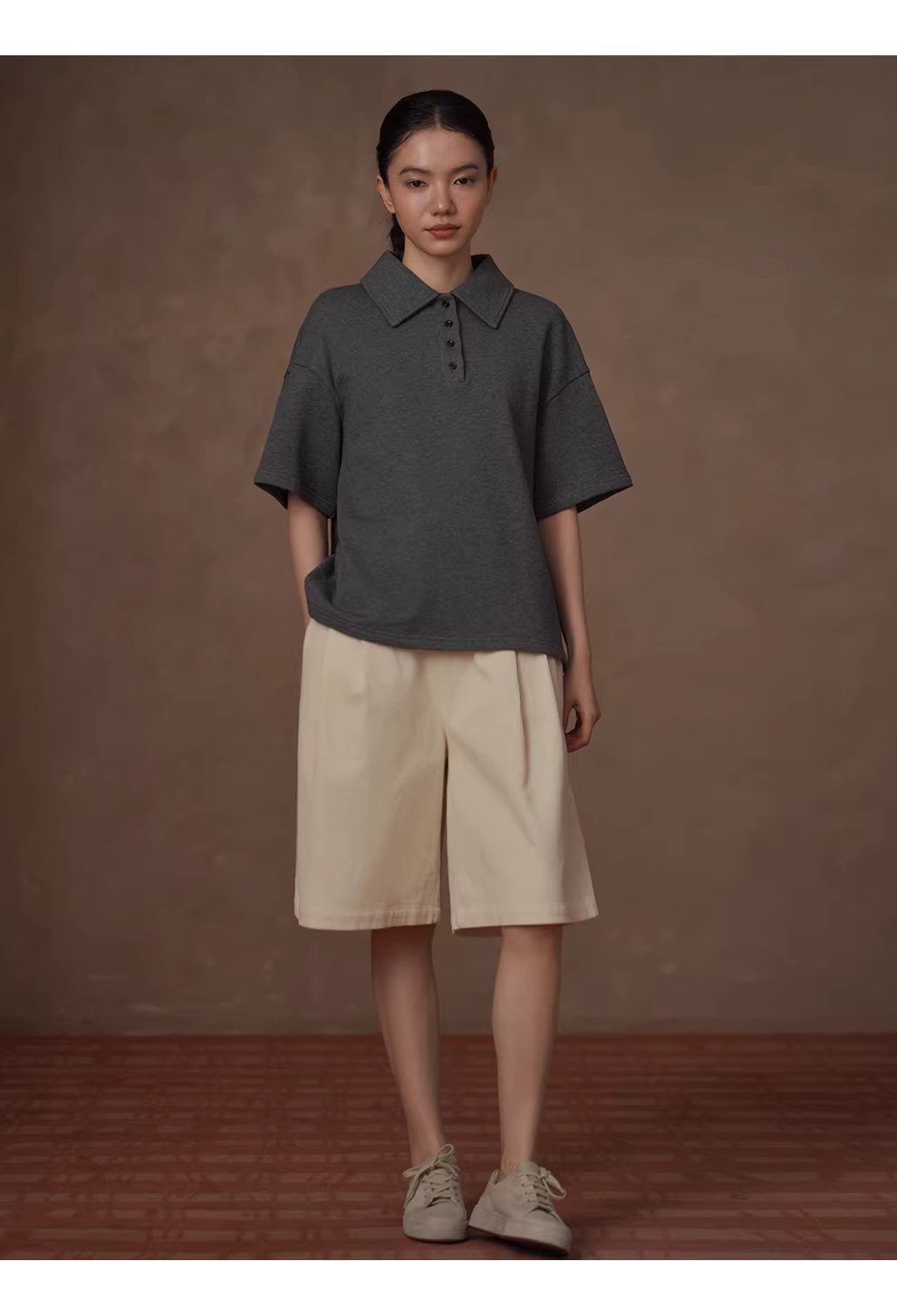 古經典休閒碰撞Polo領寬鬆顯瘦100棉花灰落肩短袖上衣,古經典休閒碰撞Polo領寬鬆顯瘦100棉花灰落肩短袖上衣,HBFS1013,古經典休閒碰撞Polo領寬鬆顯瘦100棉花灰落肩短袖上衣,親膚舒適,俐落隨性