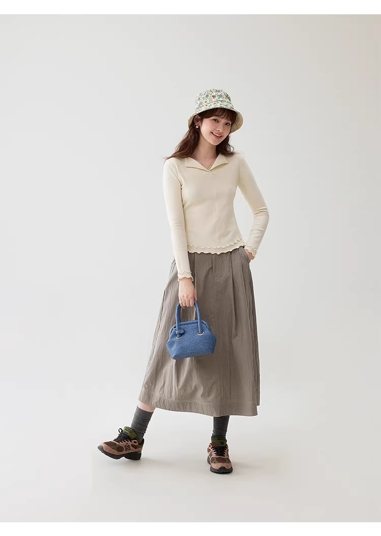 波浪邊弧擺翻v領針織衫女春季新款修身內搭上衣,波浪邊弧擺翻v領針織衫女春季新款修身內搭上衣,HBFS1048,波浪邊弧擺翻v領針織衫女春季新款修身內搭上衣,V型翻領,修身顯瘦