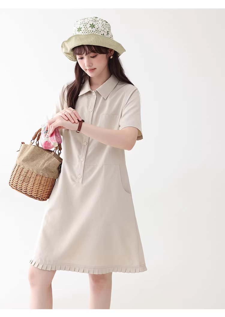 日系polo領花邊洋裝女26夏季新款a字襯衫短裙,日系polo領花邊洋裝女26夏季新款a字襯衫短裙,HBFS7018,日系polo領花邊洋裝女26夏季新款a字襯衫短裙,翻領排扣,天絲混棉