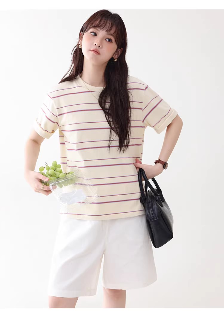 多巴胺撞色條紋落肩短袖T恤女夏季新款甜美圓領上衣,多巴胺撞色條紋落肩短袖T恤女夏季新款甜美圓領上衣,HBFS1050,多巴胺撞色條紋落肩短袖T恤女夏季新款甜美圓領上衣,撞色橫紋,舒適面料