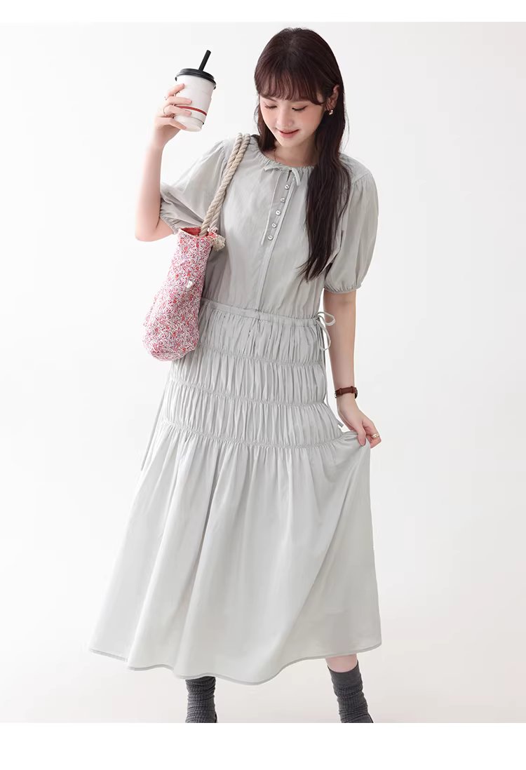 小眾褶皺收腰顯瘦洋裝女夏季新款純棉短袖長裙,小眾褶皺收腰顯瘦洋裝女夏季新款純棉短袖長裙,HBFS7019,小眾褶皺收腰顯瘦洋裝女夏季新款純棉短袖長裙,褶皺收腰,全棉面料