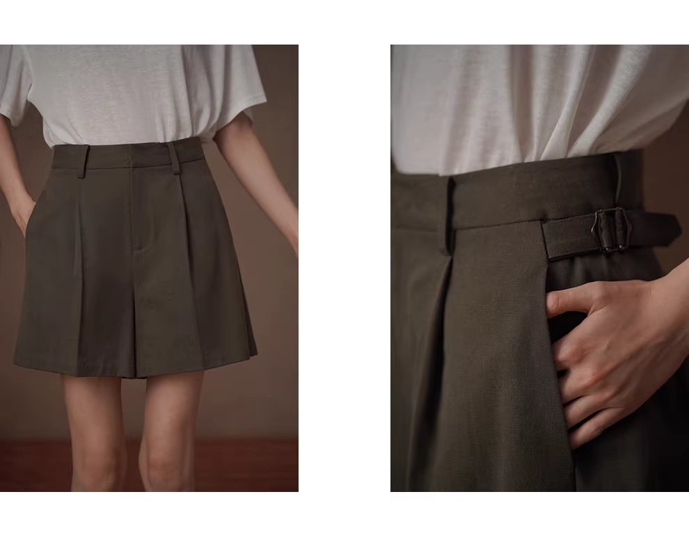 舒適挺括萊賽爾棉混紡高腰顯瘦百搭A字基本款休閒短褲女,舒適挺括萊賽爾棉混紡高腰顯瘦百搭A字基本款休閒短褲女,HBFS3016,舒適挺括萊賽爾棉混紡高腰顯瘦百搭A字基本款休閒短褲女,立體壓褶,腰圍調節