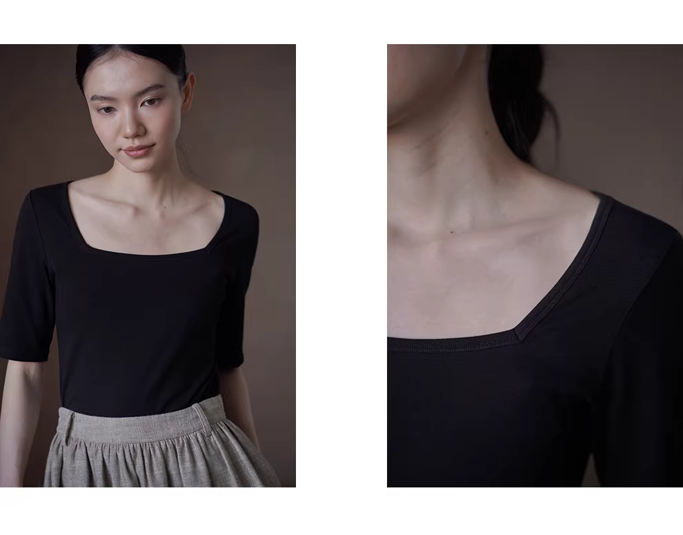 天鵝湖優雅氣質上衣方領中袖通勤顯瘦不挑人彈性修身T恤,天鵝湖優雅氣質上衣方領中袖通勤顯瘦不挑人彈性修身T恤,HBFS1070,天鵝湖優雅氣質上衣方領中袖通勤顯瘦不挑人彈性修身T恤,方領設計,修身顯瘦