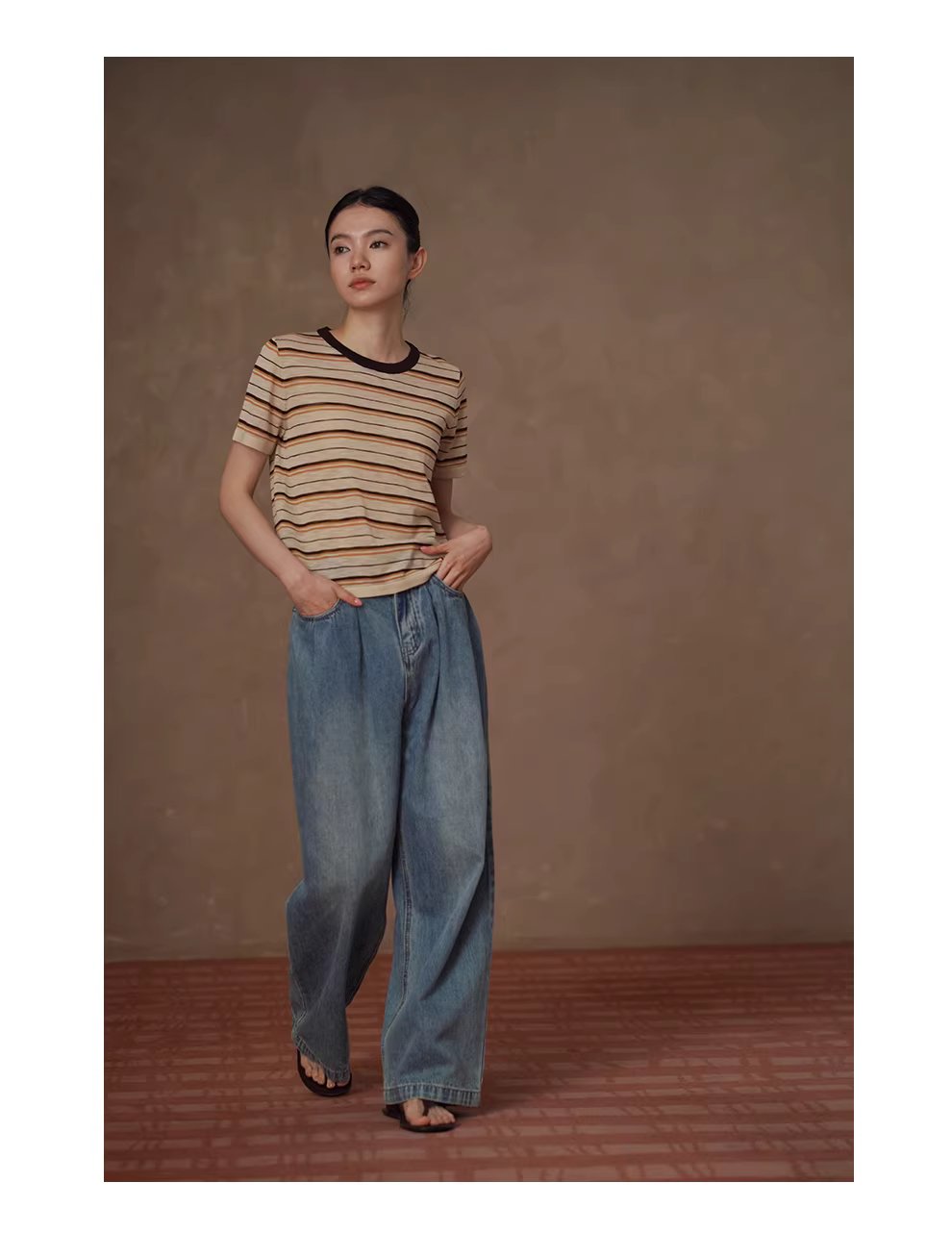 沙灘條紋超爽竹節麻紗線撞色圓領短袖寬鬆顯瘦針織上衣,沙灘條紋超爽竹節麻紗線撞色圓領短袖寬鬆顯瘦針織上衣,HBFS1095,沙灘條紋超爽竹節麻紗線撞色圓領短袖寬鬆顯瘦針織上衣,舒適清爽,撞色領口