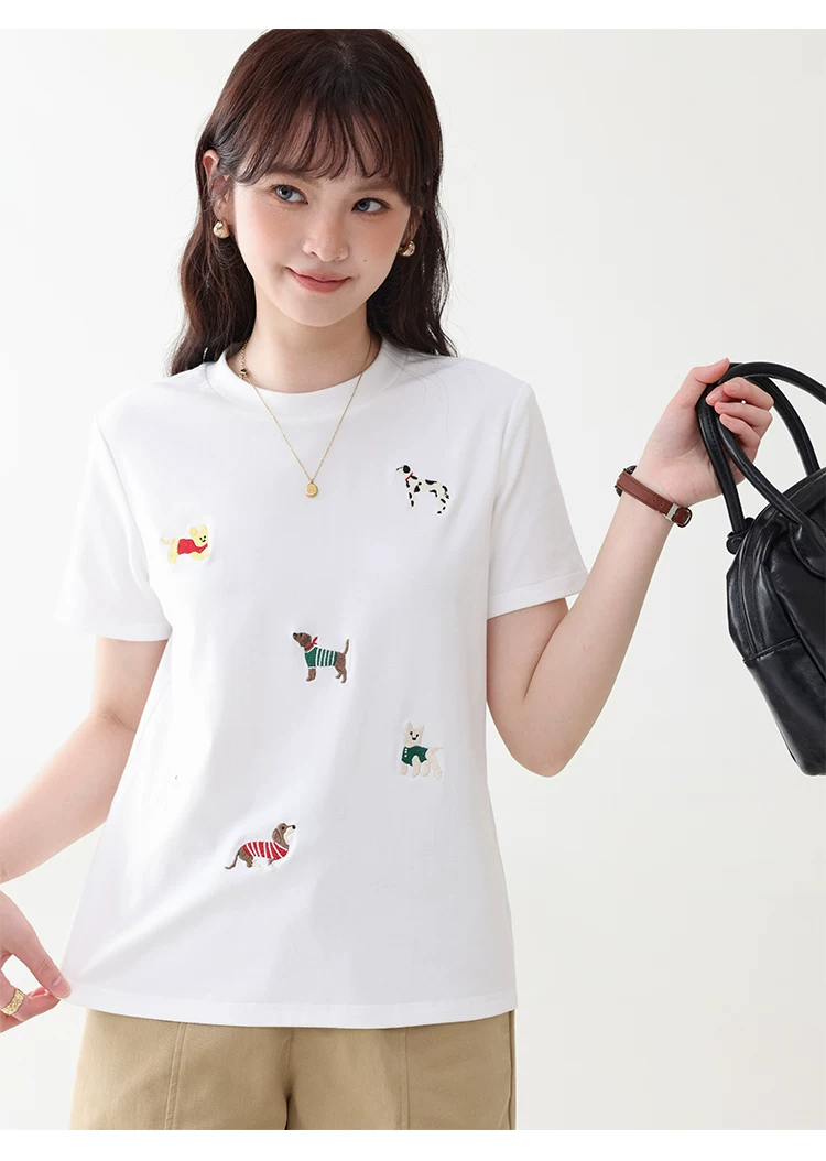 可愛小狗刺繡白色短袖T恤女26夏季新款時尚減齡上衣,可愛小狗刺繡白色短袖T恤女26夏季新款時尚減齡上衣,HBFS1099,可愛小狗刺繡白色短袖T恤女26夏季新款時尚減齡上衣,小狗刺繡,舒適面料