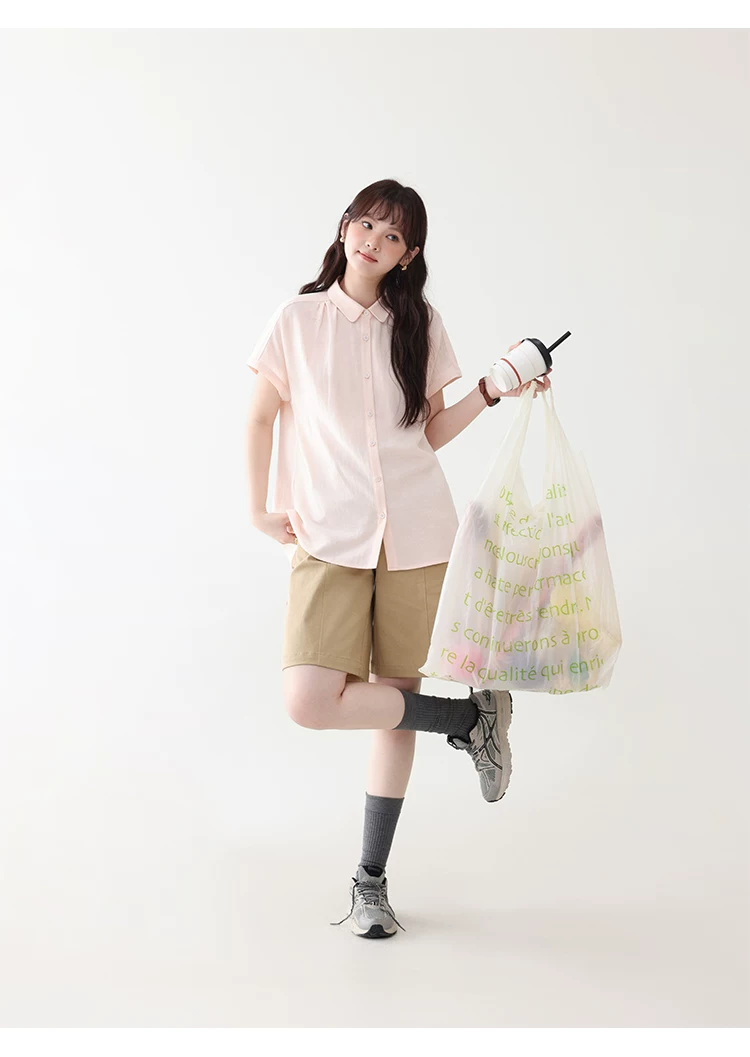 甜美純色小翻領短袖襯衫女夏新款寬鬆單排扣上衣,襯衫,韓系女裝,甜美純色小翻領短袖襯衫女夏新款寬鬆單排扣上衣,HBFS1100,甜美純色小翻領短袖襯衫女夏新款寬鬆單排扣上衣