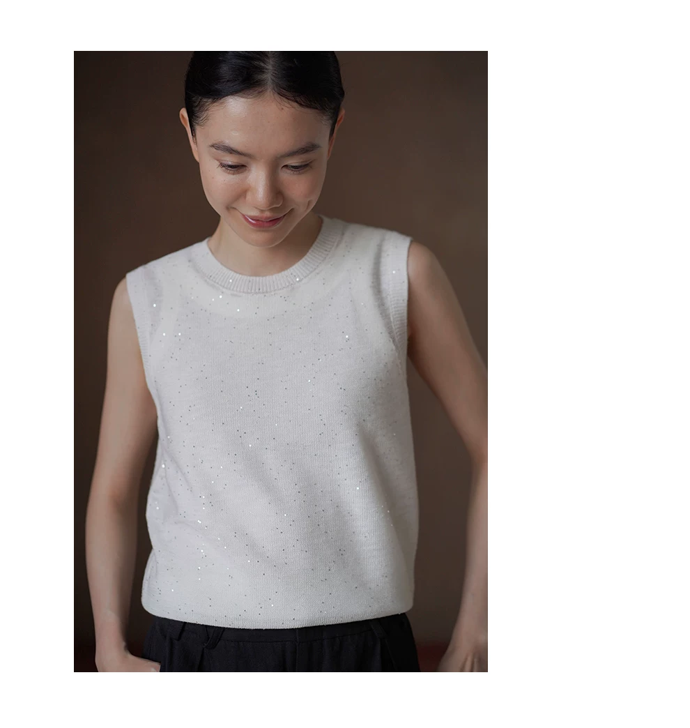 撲閃呼吸感超爽竹節麻珠片夾花肌理針織顯瘦通勤背心女,撲閃呼吸感超爽竹節麻珠片夾花肌理針織顯瘦通勤背心女,HBFS1140,撲閃呼吸感超爽竹節麻珠片夾花肌理針織顯瘦通勤背心女,細閃亮片,薄款針織